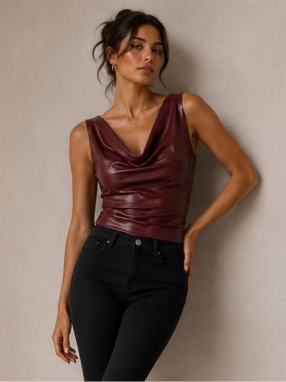 Deep Bordeaux Sleeveless Crop Top